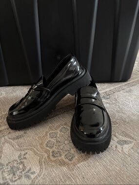 Zara Black Patent Lug-Sole Loafers